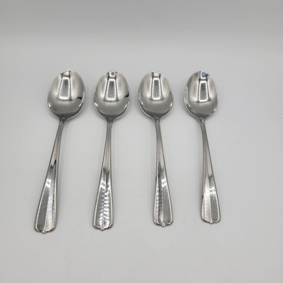 Oneida Gala Impulse 4 Soup Spoons Stainless‎ Steel USA Glossy Flatware Vintage - Picture 1 of 4